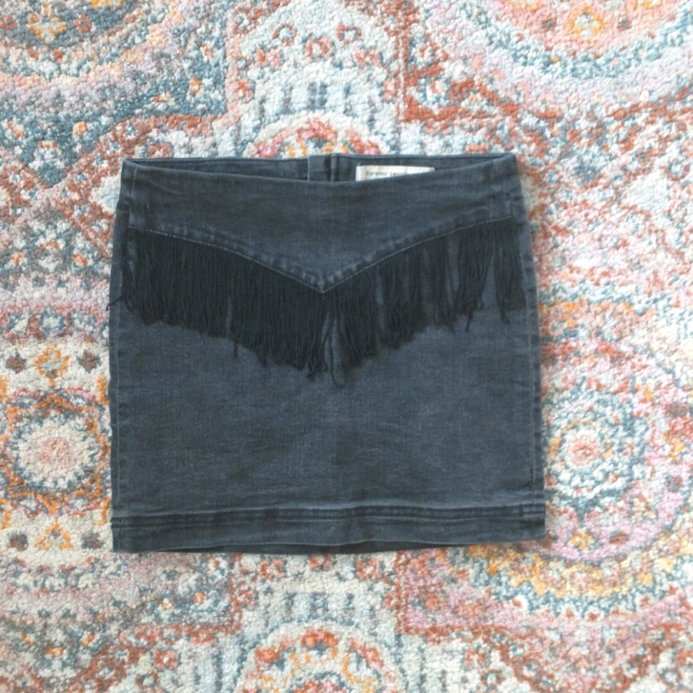 Fringe Black Mini Jean Skirt